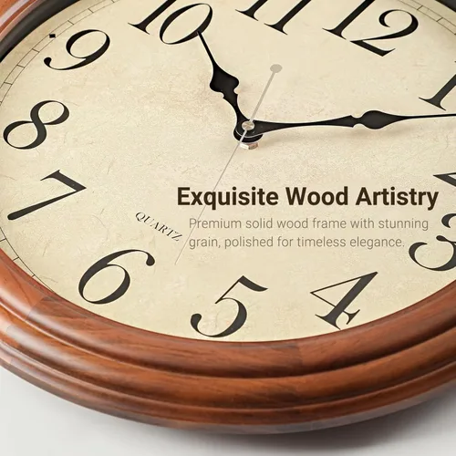 Miniatura 5 de ZELVON amusediy - Reloj de pared de madera de 16 pulgadas con números grandes, reloj de pared redondo retro marrón, silencioso sin tictac para sala