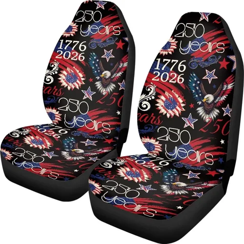 ELEQIN 250 fundas de asiento delantero de automóvil con bandera patriótica estadounidense, paquete de 2 protectores de asiento de poliéster suaves y