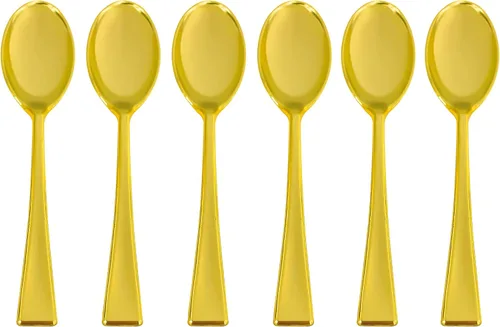 Zappy 100 mini cucharas desechables de plástico dorado, cuchara de helado dorada, cuchara de postre, cucharas de aperitivo
