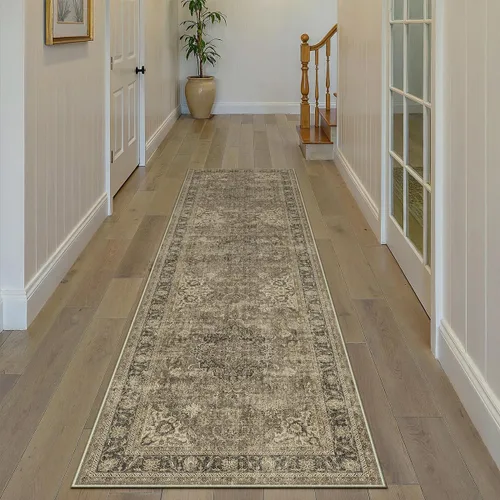 Miniatura 58 de Alfombra de área marrón lavable de 2 x 3 pies, alfombra vintage para entrada y cocina, antideslizante, suave, de pelo bajo desgastado, alfombra
