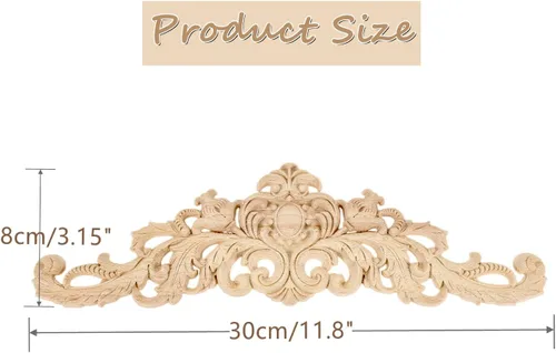 Miniatura 2 de MUXSAM Juego de 2 calcomanías decorativas de tallado en madera larga sin pintar, para pared, puerta, armario, armario, tocador, mantel, escalera