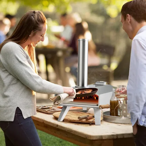 Miniatura 3 de Happygrill Horno de pizza al aire libre, portátil, de acero inoxidable, estufa de pizza de pellets de madera con piedra de pizza de 12 pulgadas