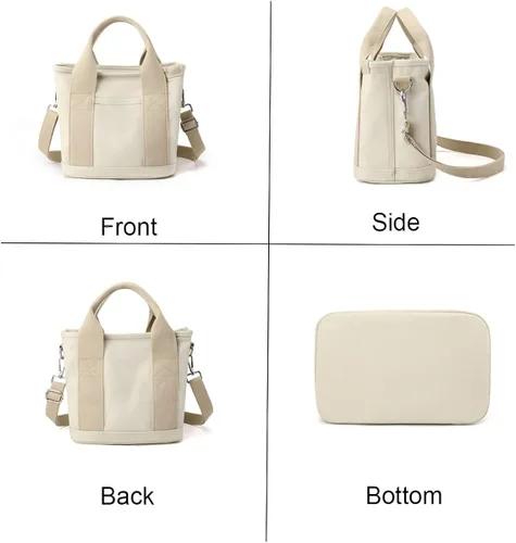 Miniatura 5 de Pequeño bolso cruzado de lona con múltiples bolsillos, mini bolso casual tipo hobo para mujer