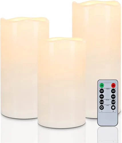 Miniatura 23 de Homemory Velas grandes impermeables sin llama de 6" x 4" para exteriores con control remoto y temporizador, velas LED parpadeantes que funcionan
