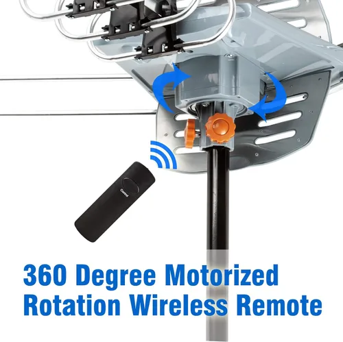Miniatura 2 de Five Star Antena HDTV amplificada OTA de rotación de 360 grados motorizada para exteriores de 150 millas para 2 televisores - Canales UHF/VHF/1080P