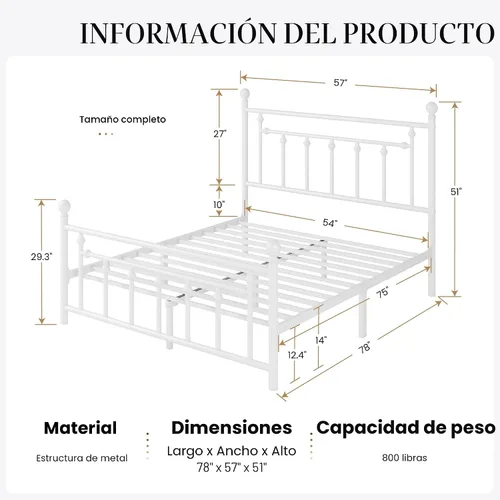 Miniatura 2 de SHA CERLIN Marco de cama de plataforma de metal de tamaño matrimonial de 14 pulgadas, cabecera y estribo victorianos/base de colchón de listones