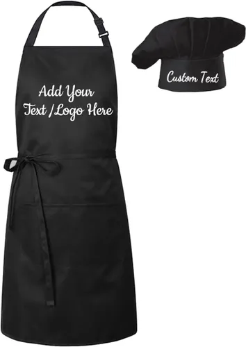 Ulico Delantal de chef personalizado con nombre bordado, delantales personalizados para hombres y mujeres, delantal personalizado, sombrero de
