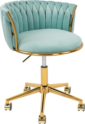 Miniatura 8 de HENGJIANYI - Silla de oficina tejida de terciopelo para el hogar, silla de escritorio giratoria moderna con ruedas, silla de tocador de altura Beige