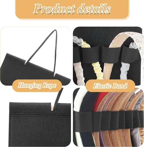Miniatura 4 de Organizador colgante para diademas para niñas, organizador de diademas de fieltro, organizador de almacenamiento para diademas (sin diademas) (Negro)