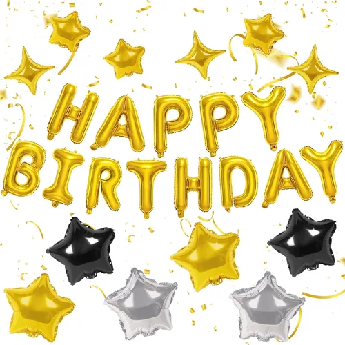 Miniatura 30 de CANREVEL Cartel de feliz cumpleaños, 13 letras de papel de aluminio de Mylar de 16 pulgadas con 12 globos de estrella, decoraciones de fiesta