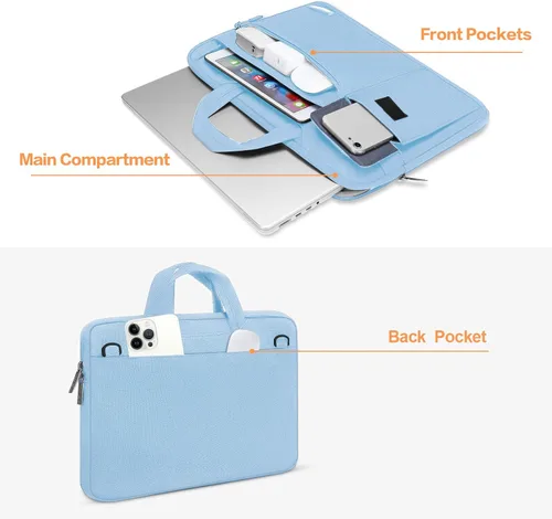 Miniatura 3 de MOSISO Bolsa de hombro para laptop compatible con MacBook Air/Pro, portátil de 13-13.3 pulgadas, funda de poliéster con solapa para maletín, azul