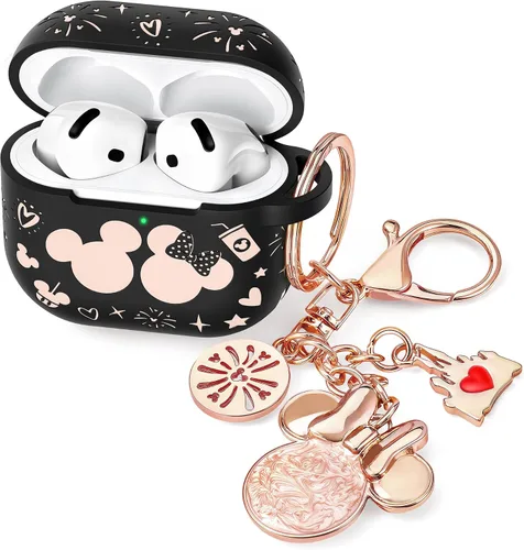 Con bonito llavero) Girovo Compatible con AirPods Pro 3 Case (2025) Mujer Silicona Suave Dos Tonos Divertidos Dibujos Animados Grabados Portátil