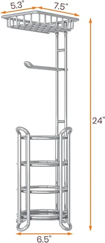 Miniatura 7 de Portarrollos de papel higiénico TreeLen con estante para almacenamiento en el baño, soporte para teléfono, toalla y mega rollos, cromo brillante