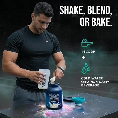 Miniatura 6 de Vega Sport proteína en polvo vegana + recuperación - 30g de proteína a base de plantas por porción, vainilla, 45 porciones, 5g de BCAA, probióticos