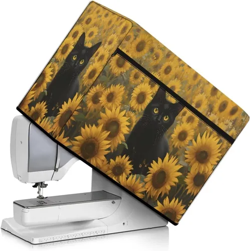 Miniatura 33 de Mumeson Cubierta antipolvo para máquina de coser de gatos negros con flores, para la mayoría de máquinas de coser estándar, plegable, duradera
