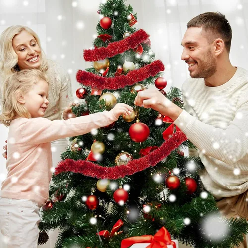 Miniatura 5 de Boao Guirnalda de oropel rojo de Navidad de 39.6 pies para decoración de árbol de árbol con purpurina metálica brillante, decoración colgante