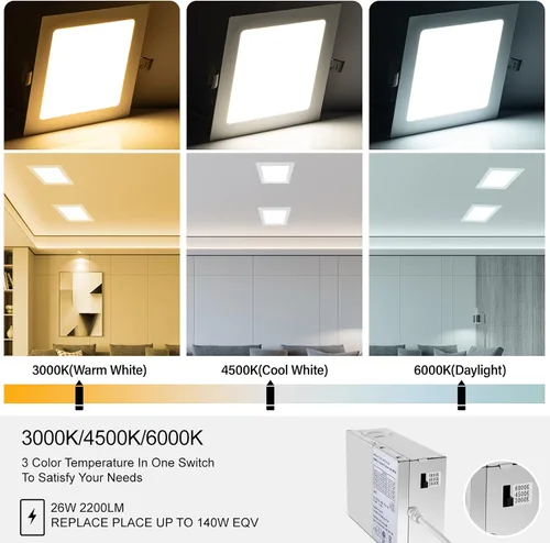 Miniatura 2 de LZHOME - Luz empotrable LED cuadrada de 11 pulgadas y 26 W, 3 colores de temperatura seleccionable y regulable, 2200 lúmenes, iluminación LED