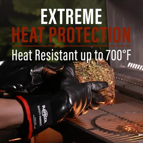 Miniatura 2 de RAPICCA Guantes de parrilla BBQ resistentes al calor de 700°F, resistentes al aceite y al agua para ahumado, parrillada, cocinado, frituras