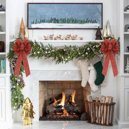 Miniatura 6 de Meseey 2 lazos grandes de Navidad rojos y verdes de 16 x 8 pulgadas para coronas doradas para envolver regalos, decoración del árbol, puerta