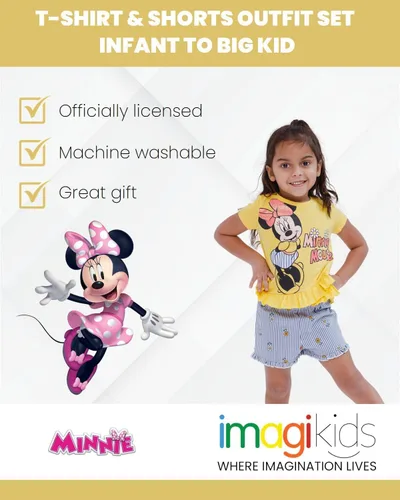 Miniatura 73 de Disney Minnie Mouse - Conjunto de camiseta floral arcoíris y pantalones cortos de cambray, tallas de bebé a niño grande (12 meses - 14-16)