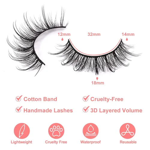 Miniatura 4 de DYSILK Pestañas esponjosas de visón, pestañas de visón, 7 pares de pestañas de visón sintético 8D, pestañas postizas de aspecto natural, pestañas