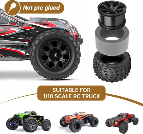 Miniatura 4 de Llantas y ruedas de 0.110 in Hex 1/10 Escala 1/10 Monster Truck Ruedas para Traxxas Rustler VXL Stampede 4x4 Redcat Volcano EPX Pro Blackout XTE