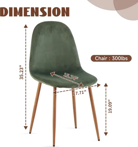 Miniatura 3 de Juego de 4 sillas de comedor de terciopelo, color verde salvia, modernas, tapizadas, de tela, sin brazos, para cocina pequeña, sala de estar