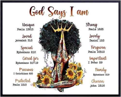 Arte de pared negro afroamericano – Decoración religiosa espiritual de versículo bíblico – Mujeres afroamericanas – Póster inspirador de las