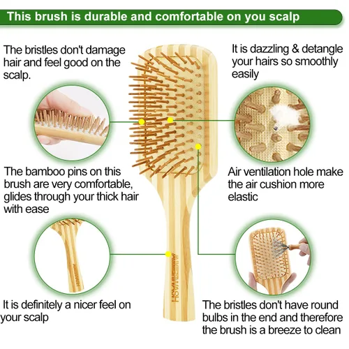Miniatura 3 de Juego de peine de bambú para mujer, cepillo desenredante de paleta de madera para cabello grueso, fino, rizado, lacio, ondulado, fino, diente ancho