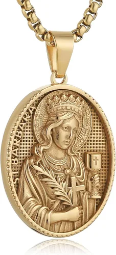 HZMAN Collar de acero inoxidable de San José/María/Jesús para hombres y mujeres, medalla cristiana, amuleto, colgante, joyería de regalo