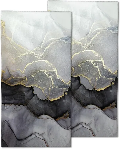 Paquete de 2 toallas de mano para baño, toallas decorativas de mármol negro blanco y dorado, toallas suaves altamente absorbentes para baño, playa,