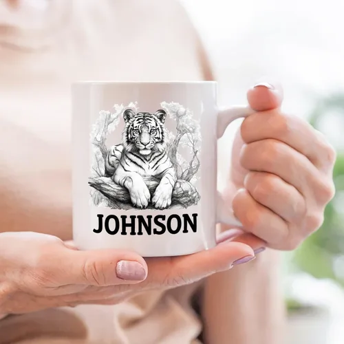 Miniatura 5 de Taza de café con nombre personalizado de oso de 11 y 15 onzas, taza de cerámica blanca con dibujo a lápiz de oso personalizado, regalo para niños