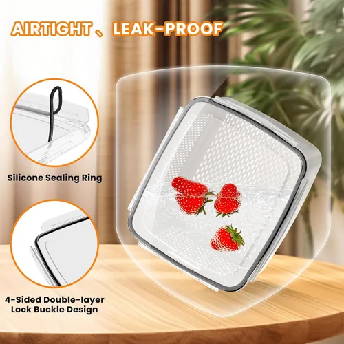 Miniatura 5 de Recipientes de almacenamiento de frutas para nevera, 5 recipientes para poduce para refrigerador, con cesta de drenaje extraíble, mantiene la fruta