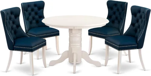 Miniatura 19 de East West Furniture SHDA5-WHI-13 - Juego de cocina de 5 piezas, incluye una mesa de comedor redonda con pedestal y 4 sillas Parson tapizadas de tela