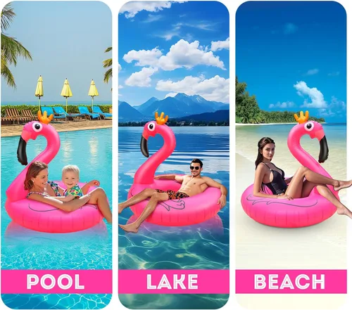 Miniatura 4 de Water Bottle Flotadores inflables de flamenco para piscina, tubos gigantes de balsa de piscina, flotador de piscina de flamenco rosa de 42 pulgadas