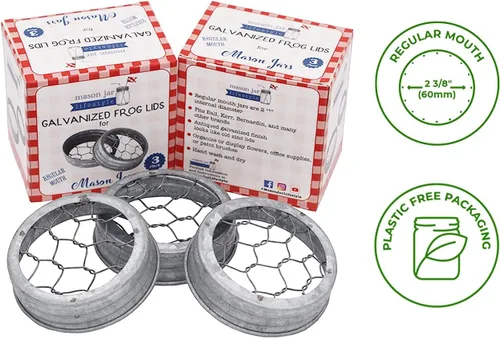 Miniatura 3 de Organizador de flores de metal galvanizado con tapa de rana para tarros Mason (paquete de 3, boca regular)