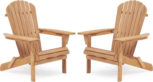 Miniatura 6 de Juego de 2 sillas Adirondack plegables para exteriores, sillas de patio de madera maciza con respaldo premontado, sillas de salón resistentes a