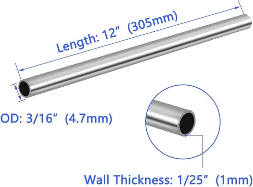 Miniatura 2 de Tubo de acero inoxidable 304, diámetro exterior de 3/16 pulgadas, pared de tubo gruesa, para soldar, redondo, recto, industrial, 12 pulgadas