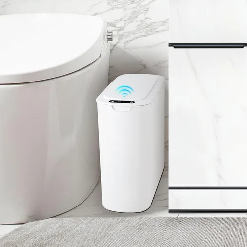 Miniatura 9 de TIPGO - Cubo de basura automático con sensor de movimiento para baño con tapa, basurero táctil de 2.6 galones, papelera de plástico delgada y Gris