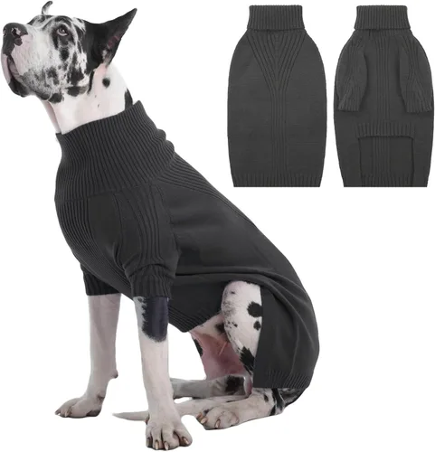 Miniatura 15 de IECOii Suéter extragrande para perro, suéteres térmicos cálidos para perros de raza gigante, ropa de punto, cuello alto de invierno, elástica