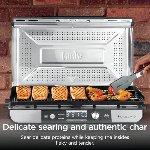 Miniatura 7 de Ninja Sizzle Pro XL Plancha de Interior de 20 Pulgadas + Parrilla, Tapa Ventilada Desmontable, Control de Grasa, Placas Antiadherentes de Cerámica