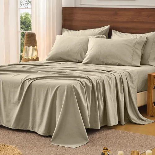 Miniatura 49 de Bedlifes Juego de sábanas de 100 % lino francés tamaño Queen, estampado floral, patrón botánico transpirable, bolsillo profundo de 16 pulgadas, 4