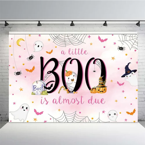 Miniatura 8 de MEHOFOND Telón de fondo de Halloween de 7 x 5 pies para baby shower con texto en inglés "A Little Boo is Almost Due Blue Water" para niño