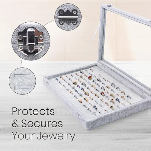 Miniatura 2 de Ring Organizer Display Case Multiple Ring Holder Jewelry Tray Organizer 100 slots Ring & Earring Holder Storage Box For Shows 100 Slots (Grey)