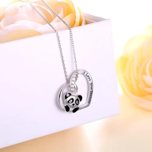 Miniatura 5 de Cadena de plata esterlina y dije de corazón y animal tierno con palabras grabadas, cadena de 18 pulgadas, para mujeres y niñas