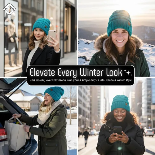 Miniatura 285 de Funky Junque Gorro de moda de punto trenzado de talla extragrande, grueso, abrigado, suave y holgado