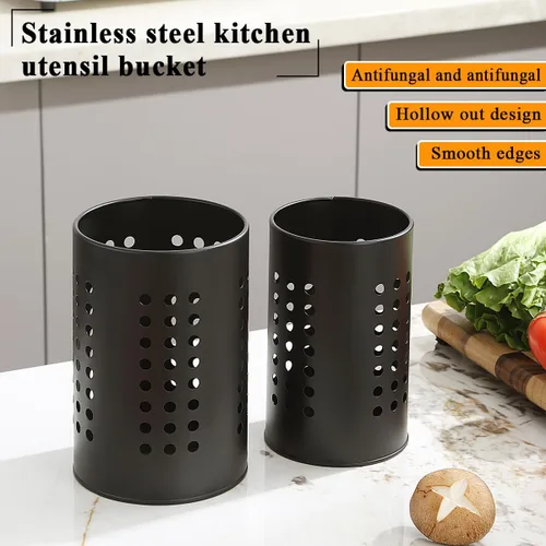 Miniatura 3 de Evanda Soporte para utensilios de cocina para encimera, paquete de 2, organizador de utensilios de acero inoxidable negro, organizador elegante