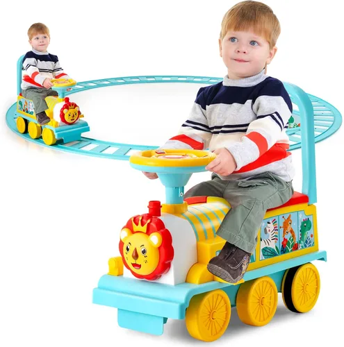 Miniatura 13 de Costzon Tren de paseo de 2 plazas con carruaje, juguete de 6 V con almacenamiento debajo del asiento, reposapiés, silbato de tren, música y luces