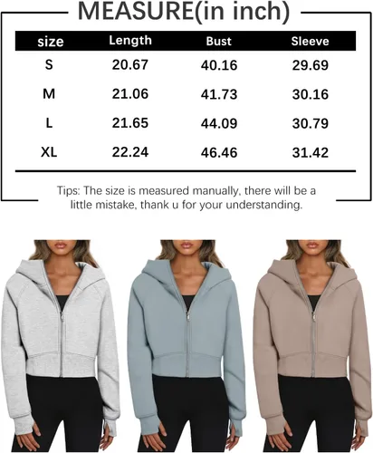 Miniatura 6 de Trendy Queen Sudaderas con capucha y cremallera para mujer, sudaderas recortadas, trajes de otoño, suéteres casuales con capucha, ropa de invierno