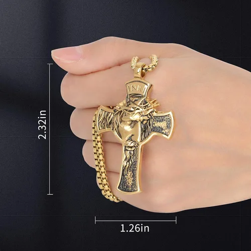 Miniatura 12 de Colgante de cruz de Jesús para espejo retrovisor de coche, accesorios de decoración, collar de cruz de acero inoxidable, regalo cristiano